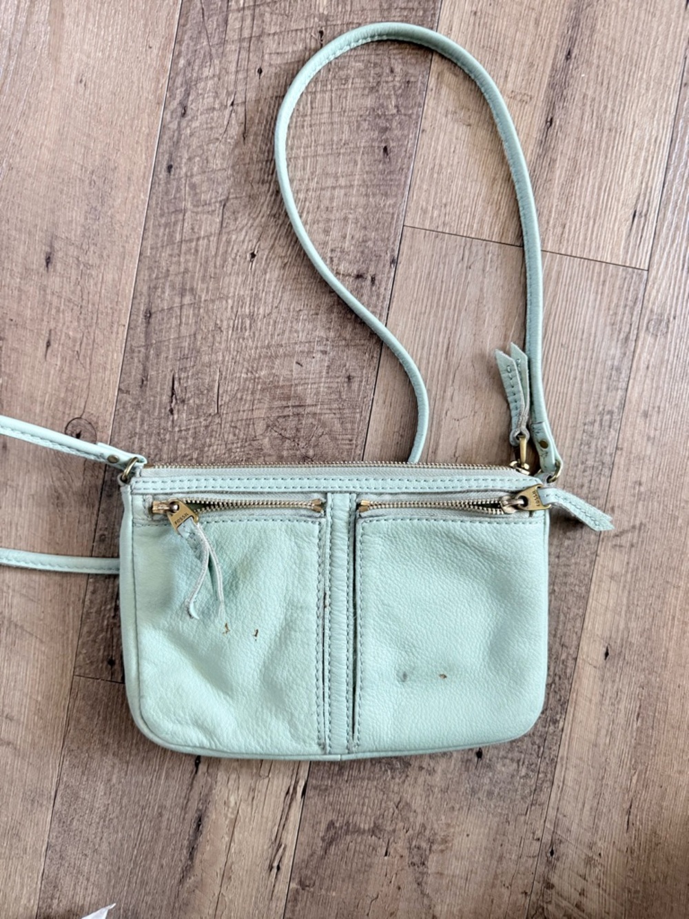 Fossil Mint Green Leather Crossbody Bag with Gold Hardware